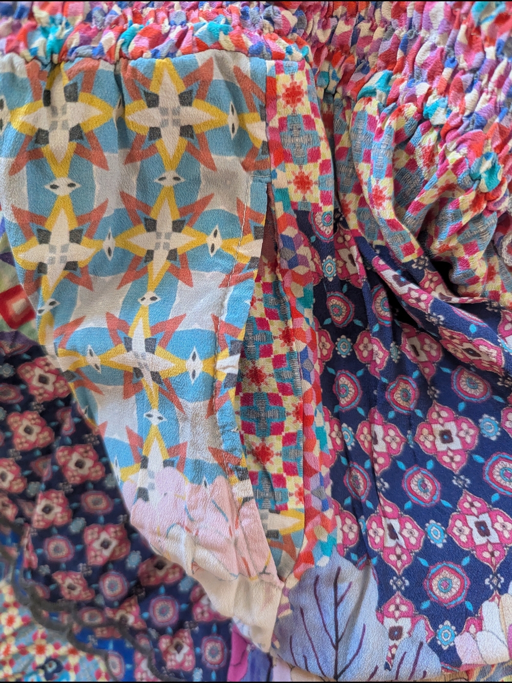 Johnny Was Patchwork Wide-Leg Pants in Blue & Pink - Picture 5 of 10